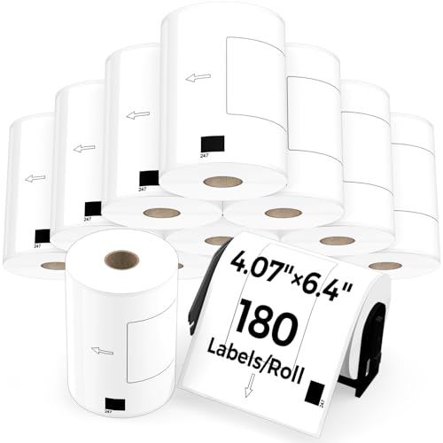 DK-1247 Shipping Labels Compatible with QL-1110NWB-QL-1100 - (4.07" x 6.4") 180 Labels/Roll, Includes 12 Rolls of Die-Cut Labels with 1 Detachable Frame, Fit for Brother QL Printers