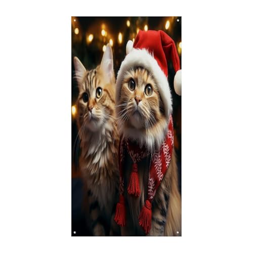 Chat de Noël bannière de bienvenue amusante pour égayer la maison