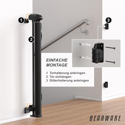 CSL - Schutzgitter Treppe Baby – Baby Schutzgitter für Treppen und Türen – bis zu 180 cm – Kindersicheres Absperrgitter – Treppenschutzgitter ausziehbar - Sicherheitsgitter Safety Gate