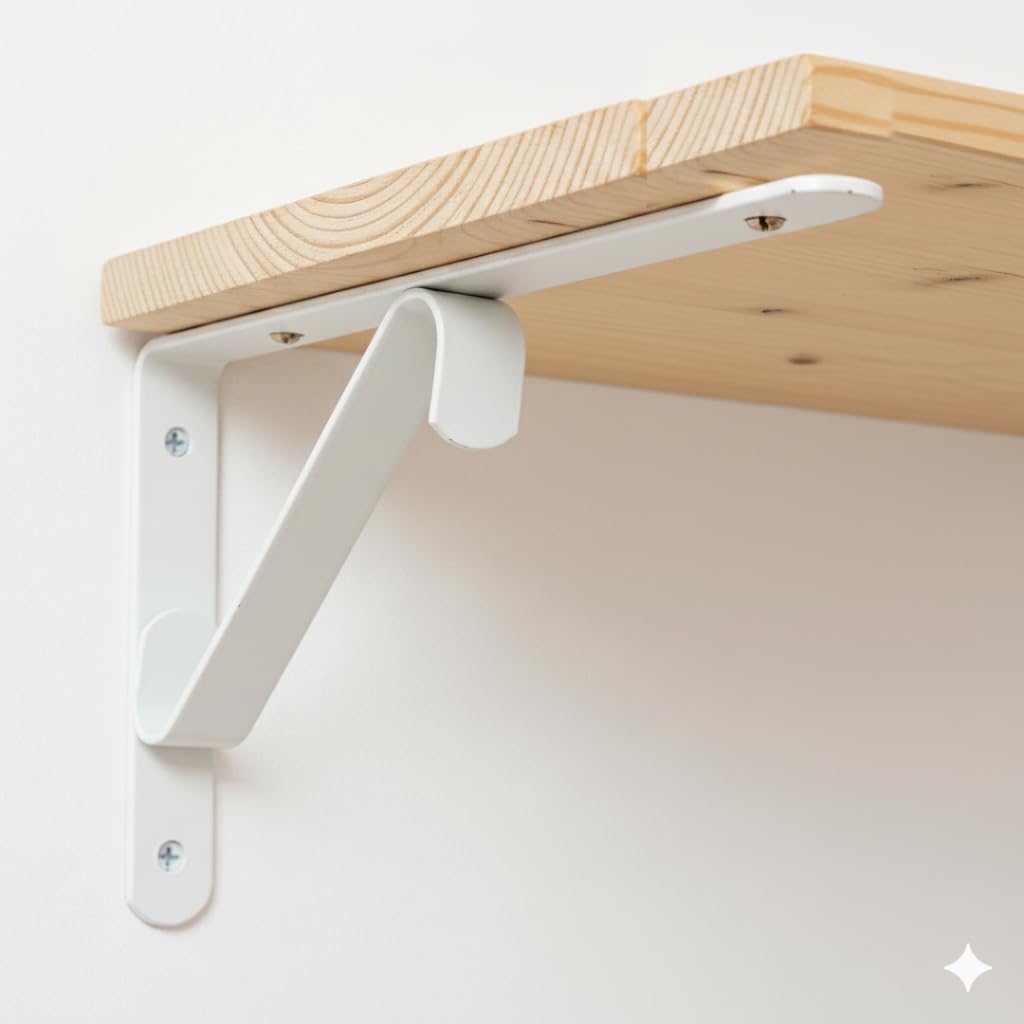 10" 2PC Heavy Duty Metal Shelf Brackets – White Powder Coated L-Shaped Wall Mount Supports, Rust-Resistant for Floating Wood & Glass Shelves, Kitchen Storage, Bookshelf, 50kg Load Capacity
