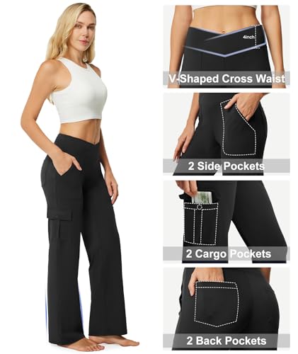 Casei Yoga Pants with Pockets for Women Wide Leg Cargo Pants High Waist Crossover Stretch Work Travel Casual Sweatpants4