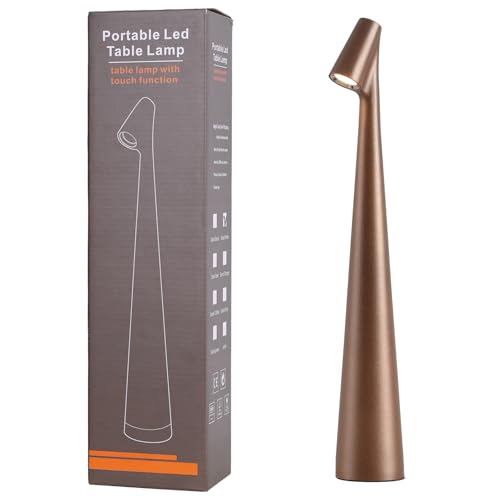 Hebangya Cordless Small Table Lamps,3 Levels Brightness Portable Desk Lamp,Rechargeable Battery Lights for Outdoor, Restaurant, Bedside, Baby Night Light,Gifts(Brown)