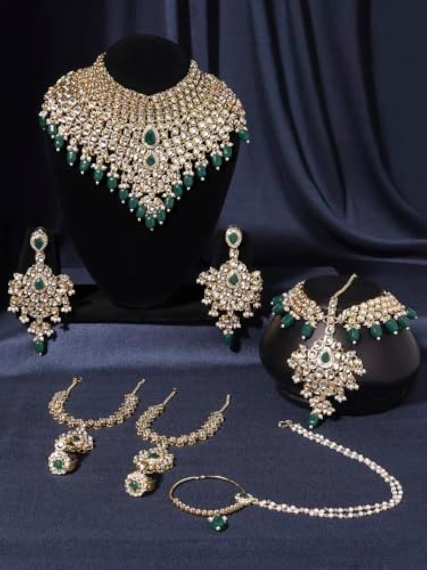 Jewellery Green Kundan Jadau 5 Piece Bridal Wedding Set