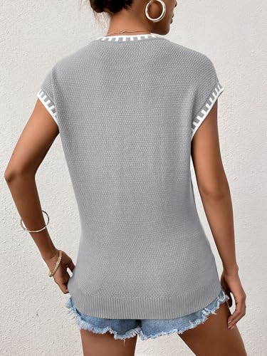 Image of Cap Sleeve Sweater Tops for Women 2026 Knit Summer Sleeveless Tank Vest | Slim Fit, Trendy Color Block, Soft, Skin-Friendly, Strechy, Lightweight, Breathable, Casual Daily Wear