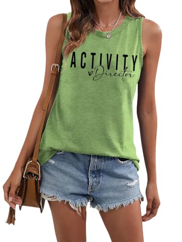 GXVUIS Activity Director Tank Tops for Women Casual T-Shirt Sleeveless Vest Green XL
