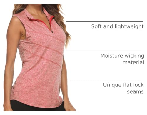 Image of Koscacy Women's Sleeveless Golf Tennis Polo Shirts Zip Up Dry Fit Workout Tank Tops Athletic Shirt