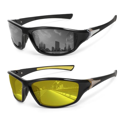 Hifot Sportsonnenbrillen für Herren Nachtfahrbrille Fahrradbrille Damen 2 Stück, Sonnenbrille Herren Polarisiert Sportbrille für Joggen Laufbrille Damen Nachtsichtbrille für Autofahrer Hifot Sportsonnenbrillen für Herren Nachtfahrbrille Fahrradbrille Damen 2 Stück, Sonnenbrille Herren Polarisiert Sportbrille für Joggen Laufbrille Damen Nachtsichtbrille für Autofahrer