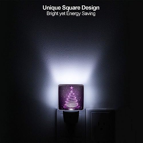 Image of Stars Purple Christmas Tree LED Plug-in Night Light 2-Pack Nightlights for Bedroom Bathroom