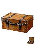 EALRIDV Vintage Suitcase, Distressed Wood Bridal Trunk with Finger Lift Latches Stackable Mini Suitcase Keepsake Trunk for Wedding Decor, Photo Props, Vintage Home Displays (11.91 Inch)