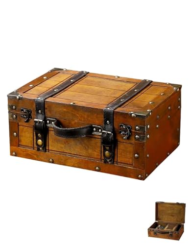 EALRIDV Vintage Suitcase, Distressed Wood Bridal Trunk with Finger Lift Latches Stackable Mini Suitcase Keepsake Trunk for Wedding Decor, Photo Props, Vintage Home Displays (11.91 Inch)