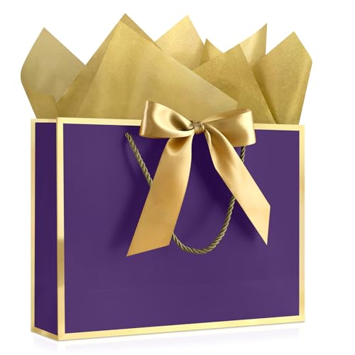 Image of JMANNI Gift Bags with Handles, 13 inch Medium Gift Bags with Tissue Paper | 1 Pcs Purple Bag, 2 Tissue Paper and 1 Cards, for Baby Shower, Wedding Bridal Shower, Birthday Party
