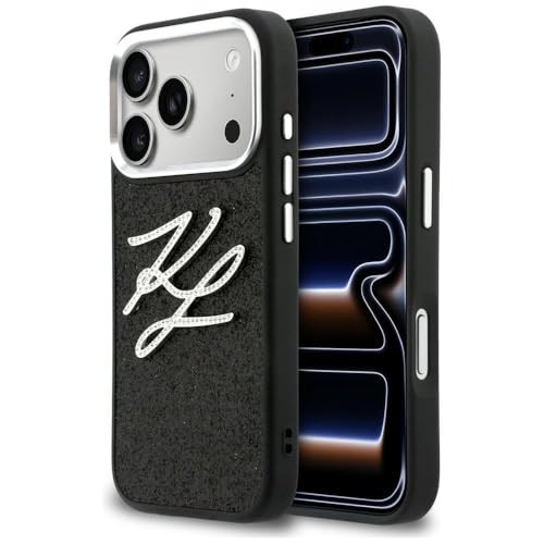 Coque iPhone 17 Pro Karl Lagerfeld noire logo diamant scintillant antichoc luxe