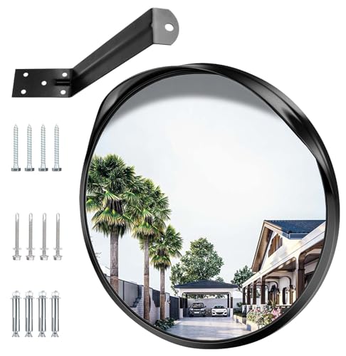 FYNPORT COVER 18’’ Convex Safety Mirror – 180° Wide-Angle Blind Spot Coverage, Adjustable Mounting Bracket for Garage, Warehouse, Office, Driveways – Traffic Mirror for Home & Business Security