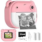 Sofortbildkamera Kinder, 1080P Dual-Linse Kinderkamera Sofortbildkamera, 2' Bildschirm Digitalkamera Kinder mit 32GB Karte & Druckpapier, Geburtstag Geschenke für 3-12 Jahren Jungen Mädchen(Rosa)