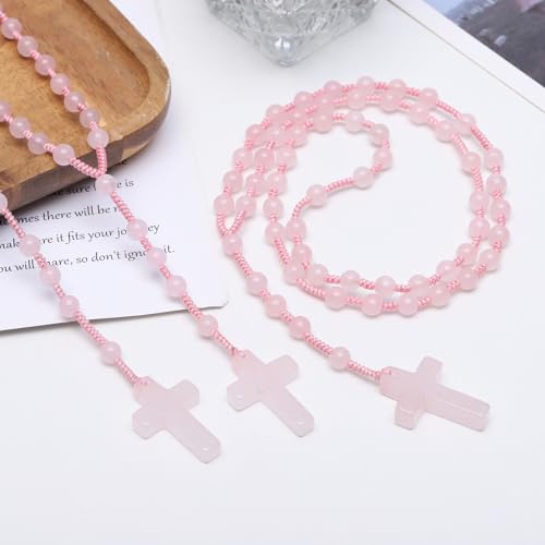 TUMBEELLUWA Cross Pendant Beaded Necklace for Men Women, Catholic Rosary Hand Knotted Necklace4