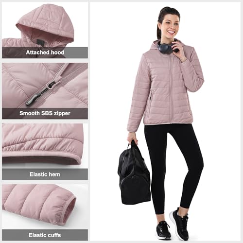 Image of Outdoor Ventures Women's Packable Lightweight Full-Zip Puffer Jacket with Hood Quilted Winter Coat