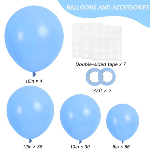 Image of RUBFAC 135pcs Light Blue Balloons Different Sizes 18 12 10 5 Inch for Garland Arch, Sky Blue Balloons for Birthday Gender Reveal Baby Shower Party Decoration