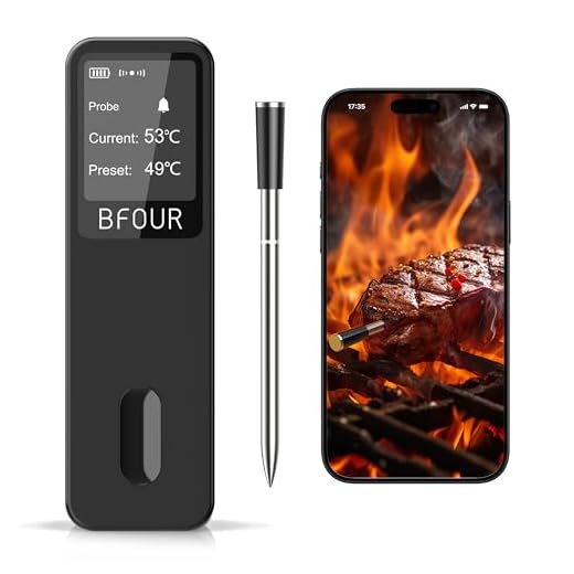 BFOUR Vleesthermometer, draadloze barbecuethermometer, bluetooth met app, IP67 waterdicht, kerntemperatuurmeter, groot display, braad-thermometer, app-bediening, voor barbecue, oven, rotisserie