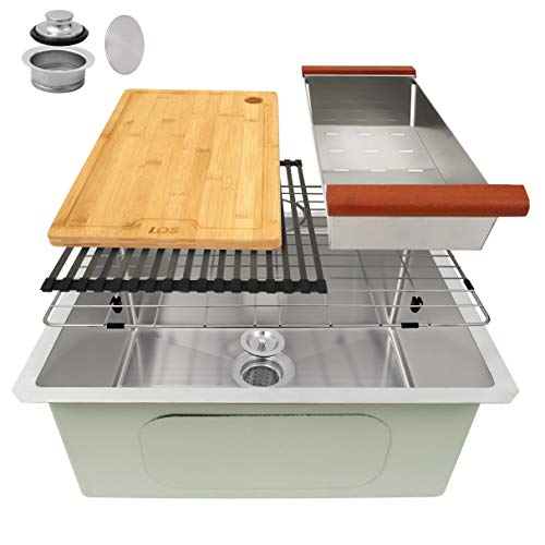 LQS Kitchen Sinks, Stainless Steel Sink, Stainless Steel Undermount Kitchen Sink 23\"x 19\", Workstation Ledge Kitchen Sinks, Undermount Small Bar and Prep Kitchen Sink, 16 Gauge Deep Single Sink Bowl - Thumbnail 3