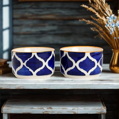 Image of Handpainted Moroccan /Umrao Pattern Ceramic Dip Bowl /Chutney Bowl /Pickle Bowl /Sauce Bowl /Small Katori Set in Round Shape (40 ML, Small, Set of 2)