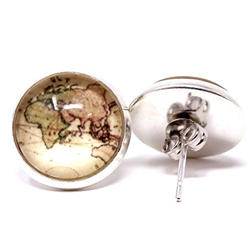humpie Dumpie U.S.A. Inc. 2 x pendientes Mapa Mundo Mapa pendiente botón regalo mujer viaje viajes