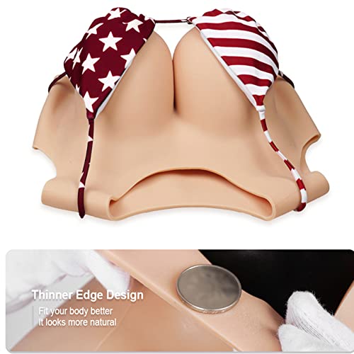 Silicone Breastplate Round Collar C-F Cup Silicone Breast plates for Crossdresser Drag Queen Transgender Breast Plates (Tan color, G)