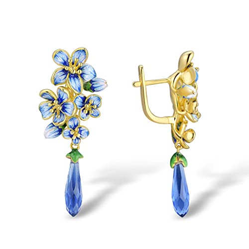 Santuzza 925 Sterling Silver Orchid Dangle Earrings Blue Glass Handmade Enamel Flower Drop Earrings For Women #TOP1