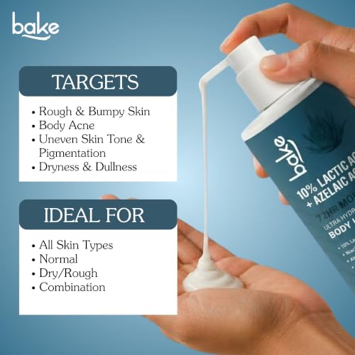 Image of BAKE 10% Lactic Acid Body Lotion with Azelaic Acid | Smooths Rough & Bumpy Skin, Exfoliates Skin & Reduces Body Acne | Ultra Hydrating Body Lotion | 300ml