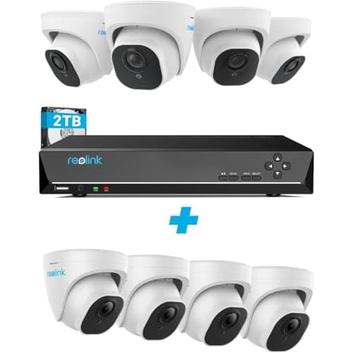 Reolink 4K PoE Security Camera System Bundle, 8pcs 8MP Person/Vehicle Detection Smart PoE IP Cameras, a 8CH NVR Pre-Installed with 2TB HDD(Include 4 x 18M Cat5 Cable)