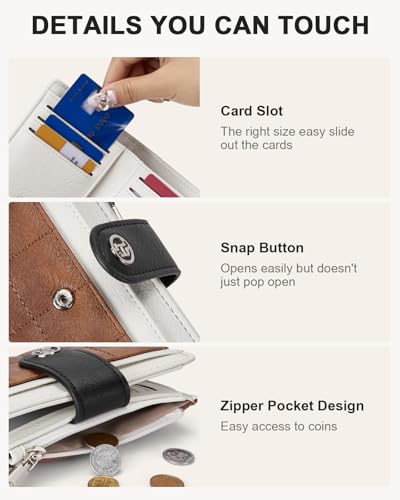 Stylish Compact Leather Wallet for Women - RFID Blocking Bifold Card Holder with Zipper Coin Pocket in Brown, Beige, and Black - Image 3