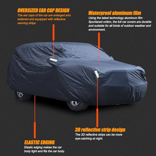 Image of Car Cover Waterproof All Weather for Compatible with C@dillac Escalade 2007-2014 Accessories, Full Exterior Outdoor Covers Rain Snow UV Sun Hail Protector with Contractible Hem (Black)