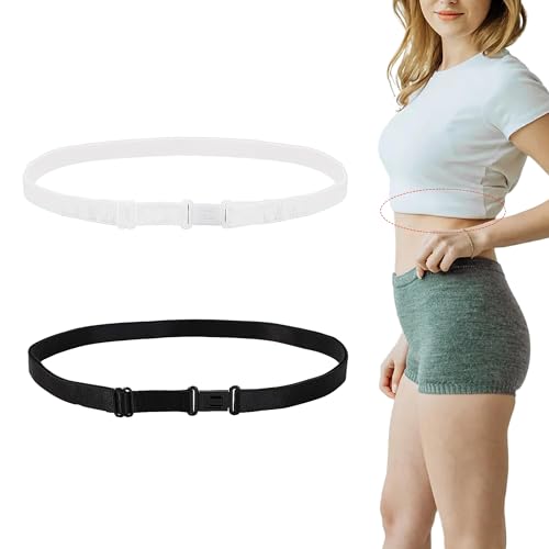 2PCS Crop Tuck Band Elastic Crop Top Band Basic Band Tuck Clothes Sweater Cropper Tool Belly Leaking Tucking Belt Crop Tuck Adjustable Band for Women Change The Style of Your Tops (Black,White)