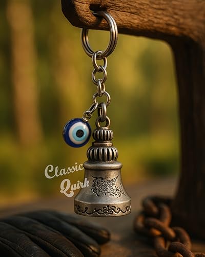 Image of Evil Eye Hooked Guardian Bell Keychain - Protective Lucky Charm Bell with Clip Hook for Bike, Car, Key & Bag | Spiritual Good Luck Talisman Gift