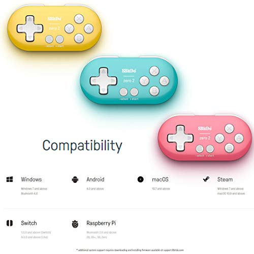 8bitdo ZERO ゲームパッド コントローラー android／macOS／windows/Nintendo Switch対応 ワイヤレBluetooth 4.0 スマホ タブレット用ゲームコントローラー ハンドルボックス iPad/Android各種ゲーム対応可能 荒野行動 (黄色い)