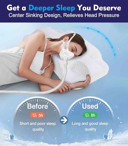 Image of Deep Sleep CPAP Pillow for Side Sleeping for All CPAP Masks Users to Reduce Air Leaks & Masks Pressure: Neck Support Pillows for Neck Pain Relief - Cooling Memory Foam Pillow Side Back Stomach Sleeper