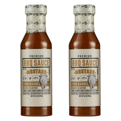 Pork Barrel Mustard BBQ Competition Sauce, Tangy & Sweet South Carolina Style Sauce | Small Batch, No High Fructose Corn Syrup, Gluten-Free Sauce for Pork Butts | Grilling Essentials, 14 oz - Pack of 2