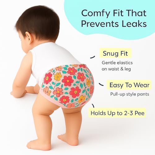 Image of Premium Baby Diaper Pants / Potty Training Panties / Padded Underwear for 0 - 4 Years | Soft, Washable & Reusable Cotton Nappies for Boys & Girls | Leakproof, Absorbent & Breathable | 2 /3 /4 Pack | Leakproof, Absorbent (Premium multicolor, 0-12 months, 3, count)
