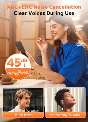 Image of Wireless Earbuds, Bluetooth 5.4 Ear Buds, ENC Noise Cancelling Headphones with 48H Playtime, Bass Stereo Sound, Compatible with iPhone Air /17 /16 /15 /14 /Android, Pad - Sky Blue