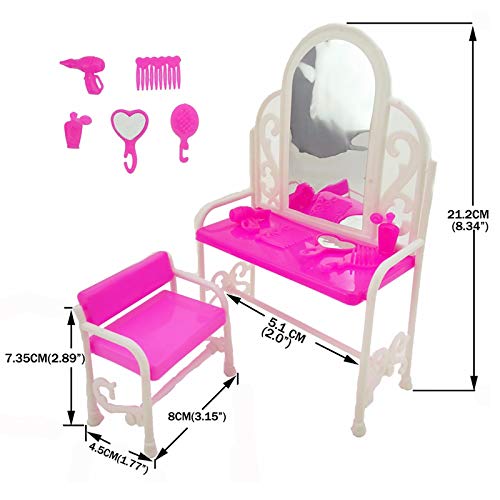 Yudanny 8 Stück/Set Prinzessin Möbel Zubehör Geschenk Kommode Set + Sofa + Bett Set + Kleiderbügel für Schlafzimmer Barbie Puppe