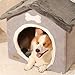 awakentti Faltbares Hundehütte, geschlossenes warmes Plüsch-Schlafnest mit abnehmbarem Kissen, verbessertes Sicherheitsgefühl, abgedeckte kleine Haustierhöhle, für den Innenbereich, Katzen-Versteck