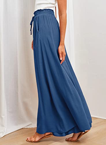 Image of Dokotoo Pants for Women Casual Elastic Waist Wide Leg Pants with Pockets