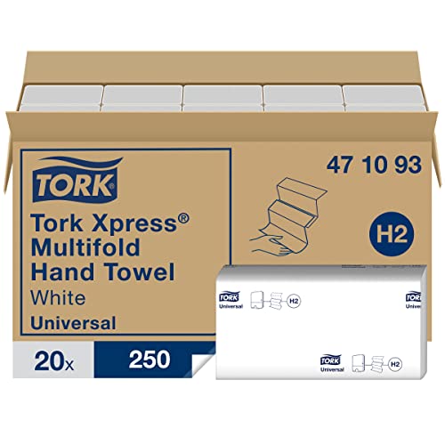 Tork 471093 Toallas de mano Universal Xpress desechables, entreplegadas en Z compatibles con el sistema de Tork H2, 1 capa,...