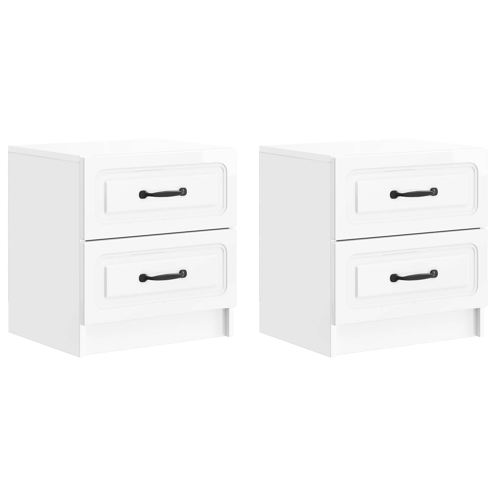 Cabinet de Chevet Blanc Brillant 2 pcs, Tables de Nuit 4 Tiroirs 43x34,5x44,5 cm