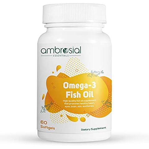 Ambrosial Omega 3 Fish Oil | Pure Fish Oil Omega 3 1000mg Capsules with 180mg EPA & 120mg DHA | Supports Heart, Brain & Eye Health | 60 Softgels Cover
