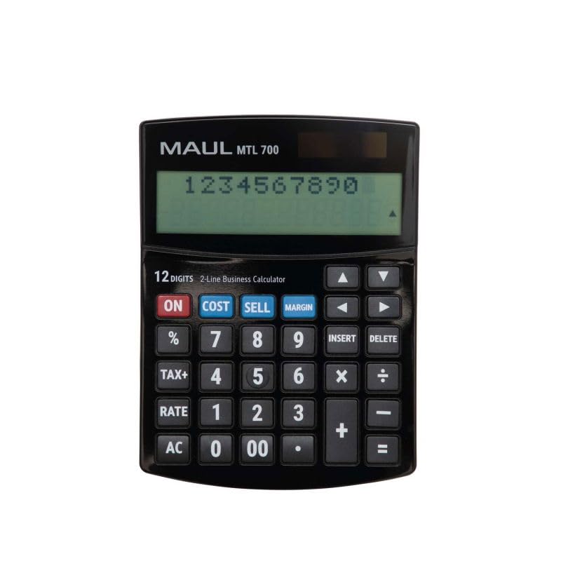 Calculatrice commerciale 12 chiffres MAUL MTL 700 noire avec alimentation solaire et pile