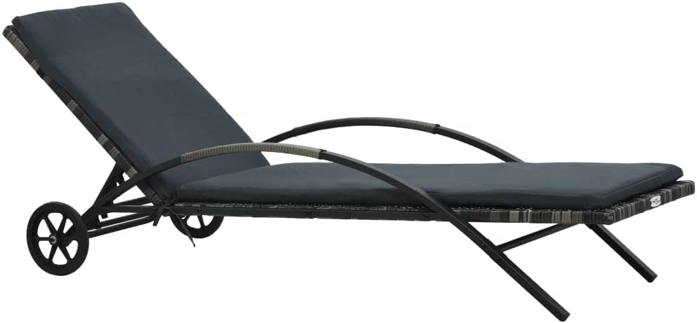 Sun Lounger with Cushion and Wheels,Outdoor Lounge Chairs,Garden Sunlounger,Sunbathing Recliner,Sun Lounge Bed,Backyard Furniture,for Patio,Beach,Balcony,Poolside,Backyard, Poly Rattan Anthracite