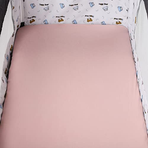 Image of Pack n Play Sheet Stretchy Fitted Portable Mini Crib Sheets Set 3 Pack,Playard Sheets Convertible Playard Mattress Cover,Ultra Soft Jersey Material,Floral,Grey Rabbit & Pink
