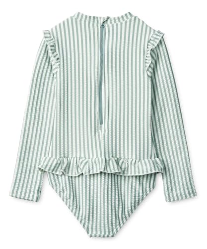 Girls One Piece Swimsuits Zipper Rash Guard Long Sleeve Bathing Suit with Ruffle Hem UPF50+2