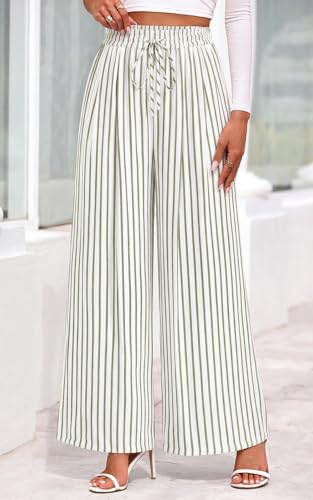 Image of PRETTYGARDEN Womens Pants Elastic Waist Floral Lightweight Palazzo Pants for Women Casual Lounge Wide Leg Pants Woman