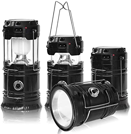 LED Camping Lantern Emergency Light Solar AC Rechargeable, 4-Pack, Civikyle Portable Flashlight Outdoor Lamp Camping Accessories Gear Supplies Hurricane Storm Home Power Outage Kit